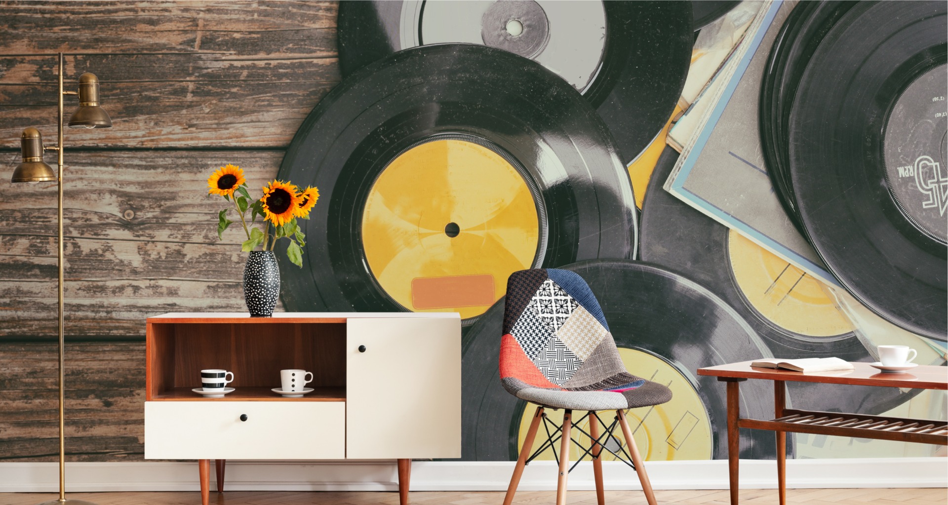 VLIES FOTOTAPETE Tapete Wandbilder XXL Wohnzimmer Schallplatten 3D 3723