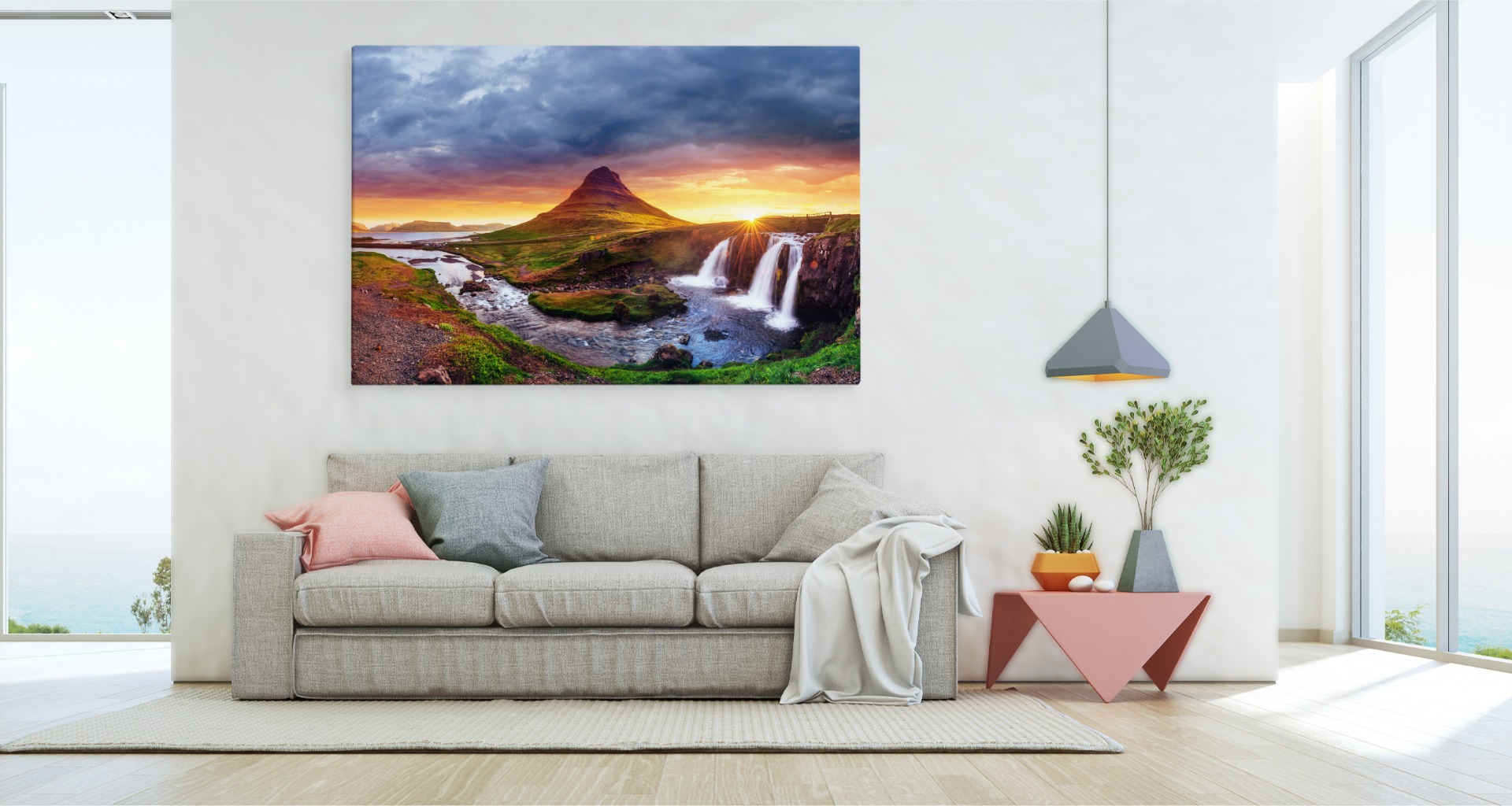 CANVAS Leinwand Bilder XXL Wandbilder Wohnzimmer Wasserfall BERG Land