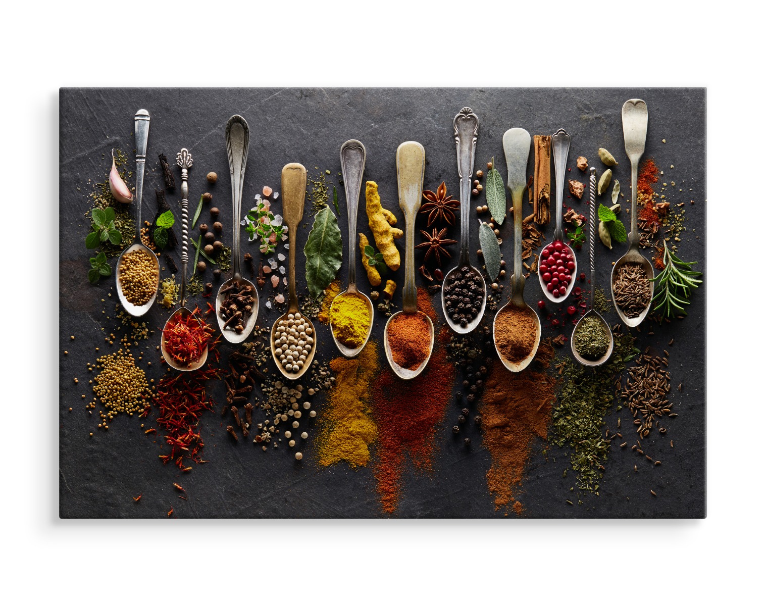 Leinwand Bild CANVAS WANDBILD Kunstdruck XXL Gewürze Löffel Bunt Holz